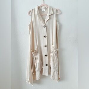 For Cynthia Linen Blend Shirt Tunic Small Sleeveless Beachy Coastal Lagenlook